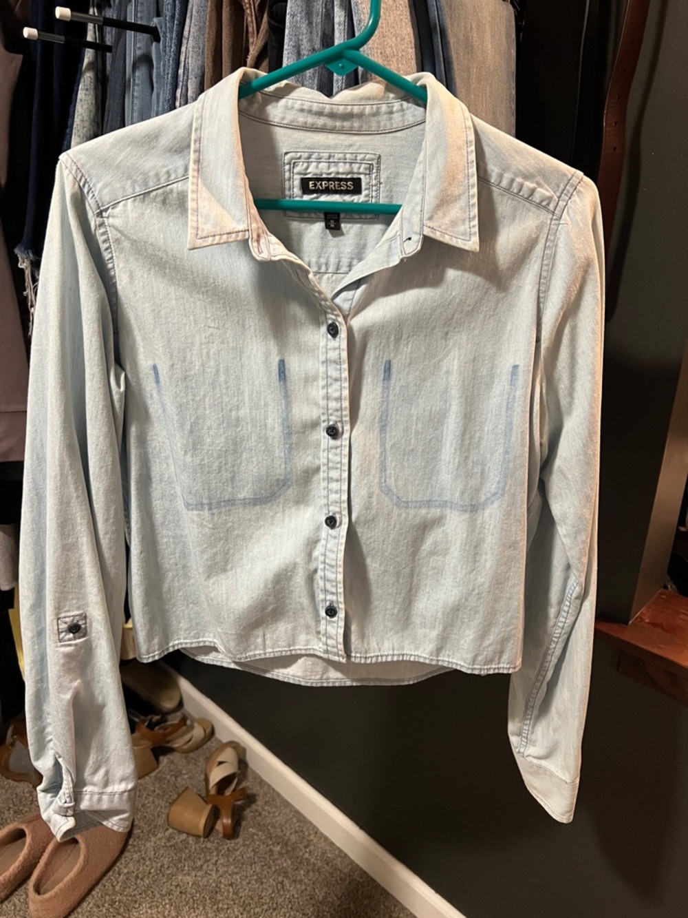 Express Light Blue Denim Button-Up Shirt